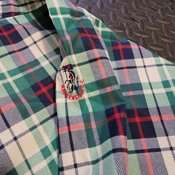 Vintage Men's Nylon Windbreaker by Izod, Plaid, Pullover V Neck, Lined, NOS, L - Picture 12 of 16